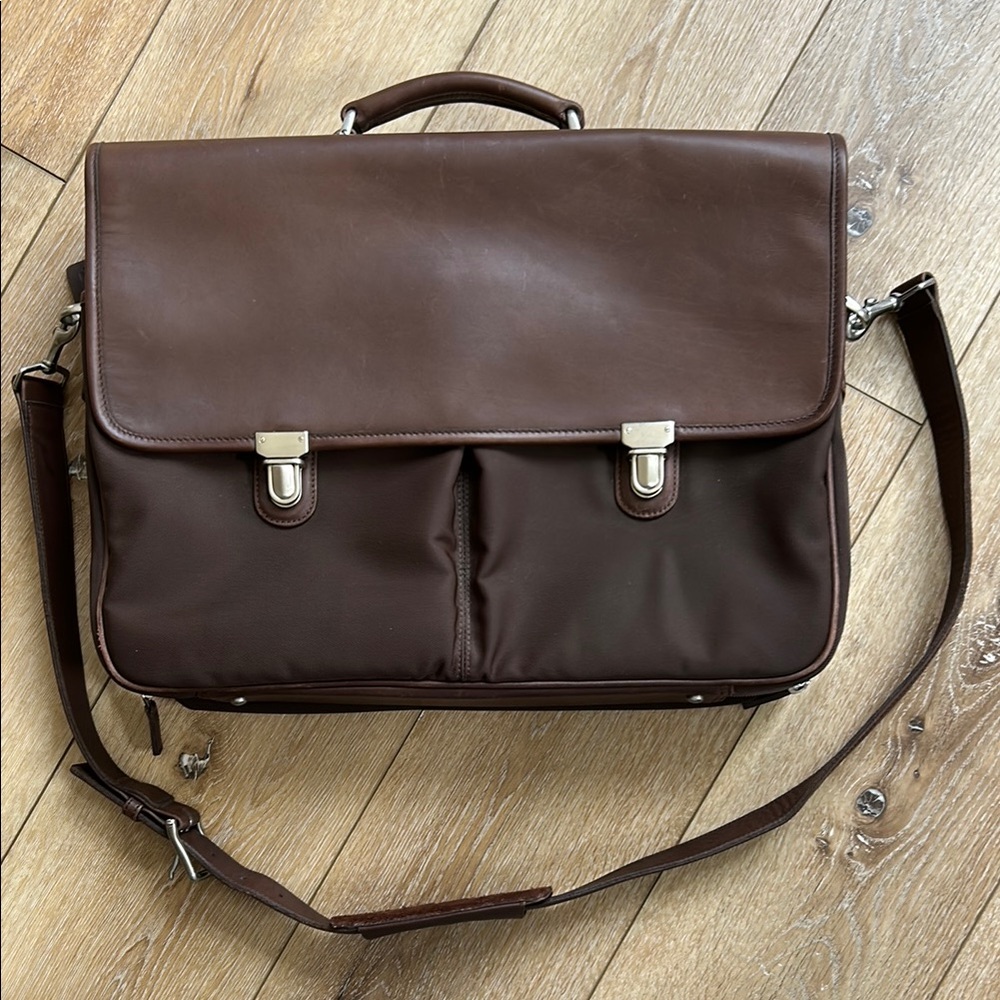 COACH Vintage Brown Classic Leather & Nylon Briefcase Messenger Bag #5113